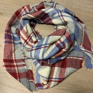Plaid Frayed Blanket Scarf